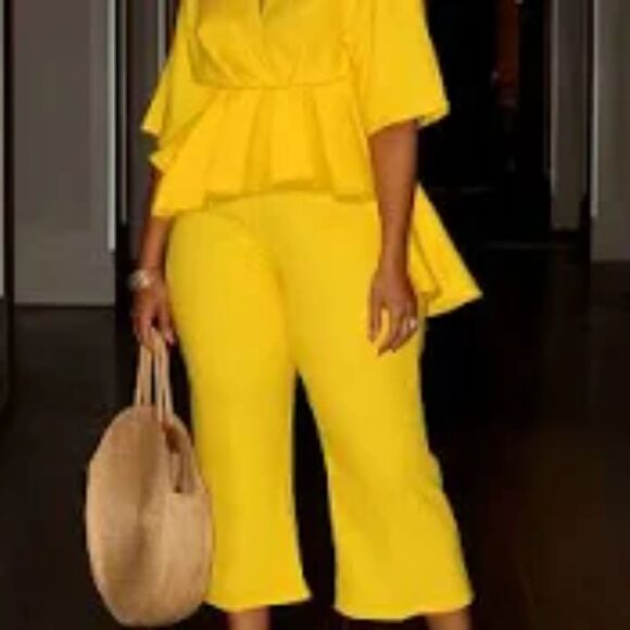 LANE BRYANT Women's Yellow Power Pockets Wide Leg Crop Pants 22 High Waist NWT - Picture 13 of 15